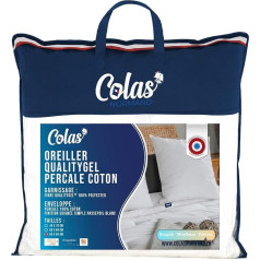 COLAS NORMAND QualityGel Percale Pillow 100% Cotton Firm 65x65cm Cervical Support Memory Sensation Hotel Quality Soft French Made White