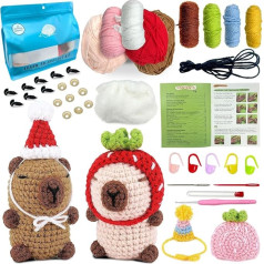 Juvanovo Capybara Crochet Set for Beginners, 2 Pieces Capybara Knitting for Beginners Set, Capybara Crochet Set, Capybara Knitting Set with Instructions for Knitting, DIY Crafts for Children Adults