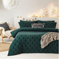 The Linen Yard Tufted Tree Duvet Cover Set Percale Cotton Linen Pine Green Single