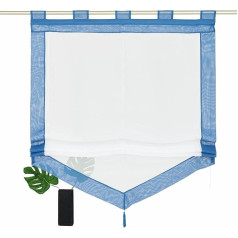 Devola Voile Transparent Net Curtains with Two-Tone Design with Tassel Window Curtains Panneaux with Drawstring Curtain H x W 140 x 140 cm Blue Pack of 1