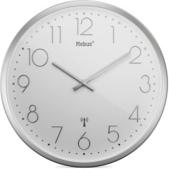 Mebus TinyTime Radio-Controlled Wall Clock without Ticking Noises Diameter 25 cm Modern Dial in White Silver Case