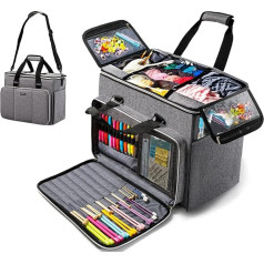 Knitting Bag, Large Yarn Storage Organiser, Crochet Bags and Totes, Yarn Bags for Crocheting, Yarn Holder Case for Knitting Needles, Crochet Hooks, Knitting Accessories, Unfinished Project, gray