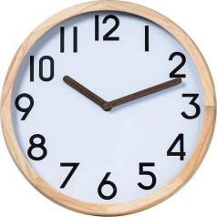 UBERDECO 12 Inch Wooden Frame Wall Clock with Flat Glass Cover, Battery Operated Quartz, Silent and Non Ticking, Living Room, Bedroom, Kitchen, Wall Clock, Nature Style Decorative Clock