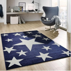 VIMODA Short Pile Rug Stars Sky Modern Blue White Teenager's Room for Children's Room Living Room Dimensions: 160 x 230 cm