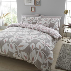 Catherine Lansfield Inga Leaf Blush Duvet Cover + Pillowcase Bed 105 cm - 180 x 220 + 50 x 125 cm
