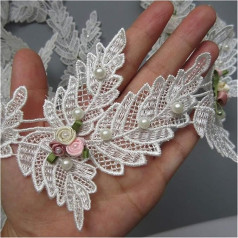 Bandbesätze for Nähen, Verzierungen for Kleidung, 5 Stück Blumen-Spitzenband-Randbesatz mit Perle(White)