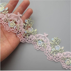 Bandbesätze for Nähen, Verzierungen for Kleidung, 2 Meter rosa Hohlblumen-Polyester-Stickerei