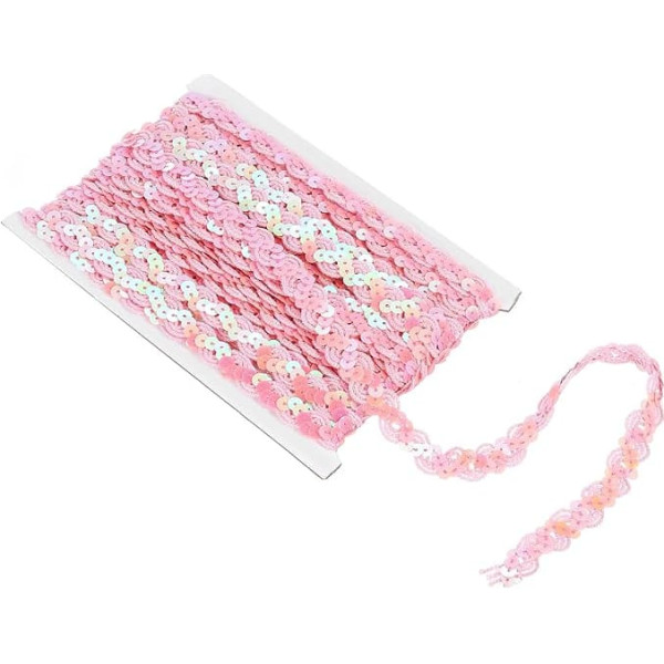 sourcing map 10M 1.5cm Pink Sequin Ribbon Flat Sequin Ribbon for Sewing Craft Costume Embellishments