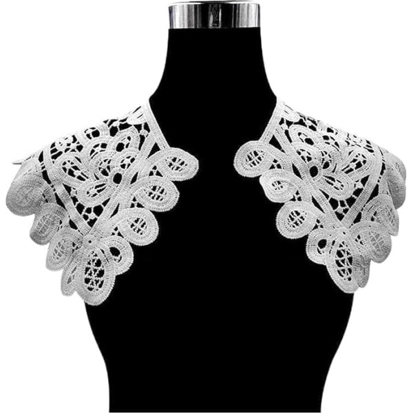 White Black Cotton Lace Material Collar Neckline Trim Dress Fabric Sewing Trimmings Embellishments Wedding (Colour: White, Size: 63 x 31 cm)