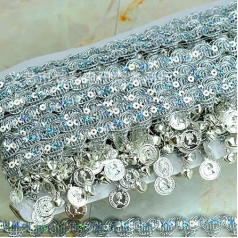 Trim for Sewing, 3 Yards Spool Lace with Sequins, Fringe Trim, Braided Ribbons, Lace Applique, Laser, Gold, Silver, Sewing, Clothing Trim, Accessories (Color : Silver, Size : 1.57in)