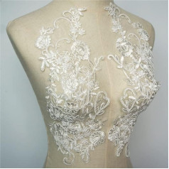 Lace Stickers, 2 Pieces White Flowers Wedding Applique Embroidered Lace Mesh Collar for Sew on Bride Evening Dress DIY (D, One Size)
