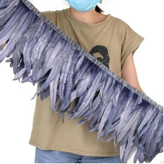 2 Metres Coloured Rooster and Pheasant Tail Feather Fringe Ribbon for Crafts, Carnival, Party, Clothing, Costume, Feather Decoration, Grey
