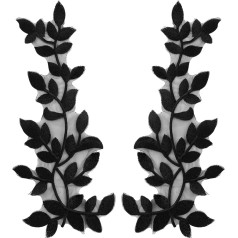 Black Leaf Lace Embroidered Patches Forest Vine Pair Leaves Pattern Lace Sewing Applique Decoration Embroidery Trims Patches for Embellishment Costume Wedding Dress Craft DIY Projects 1 Pair