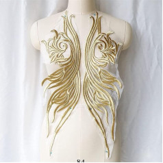 LEOXAO Decorative Patches, Embroidery Applique, Lace Ribbon, Gold Baroque Flowers Appliques, Embroidered Wedding Dress, Fabric Collar, Patches for Wedding Dress Decor