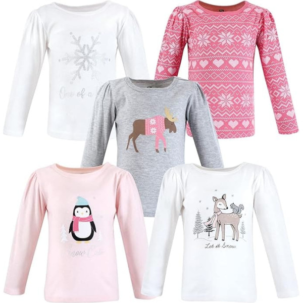 Hudson Baby Unisex-Baby Long Sleeve Langarm T-Shirts Winter Tiere 4 Kleinkind, Mädchen Wintertiere, 4 Jahre (5er Pack)
