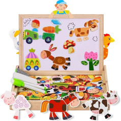 COOLJOY Magnetisches Holzpuzzle 100+ Stück, Spielzeug ab 2 3 4 Jahre Mädchen Jungen, Pädagogisches Magnetische Holzspielzeug mit Bauernhof-Muster, Lernspielzeug Ostergeschenke für Kinder