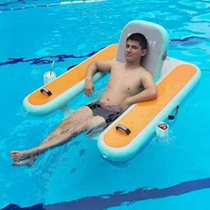 FBSPORT Inflatable Swimming Chair for Adults - Water Lounger with Drink Holder and Backrest, Pool Air Mattress for Lake, Beach, Holiday & Summer Party