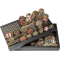 Cokritsm Challenge Coin Stand, 6 Rows Rack Case for 24-30 Coins, Challenge Coins with Removable Lid, American Flag, Coins, Storage Box, Natural Solid Wood