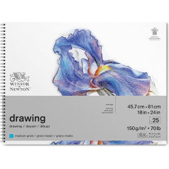 Winsor & Newton 6691014 Drawing Paper in Spiral Pad - 25 Sheets 45.7 x 61.0 cm, 150 g/m², Medium Grain, Natural White, Acid-free, Age-resistant for Pencil, Colouring Pencil, Pastel, Charcoal