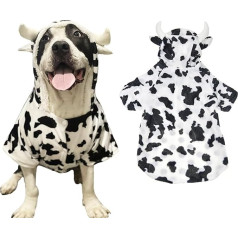 FLAdorepet Halloween Pet Cow Costume For Large Dog Winter Fleece Dog Jacket Coat Funny Clothes For Labrador (5XL, White)