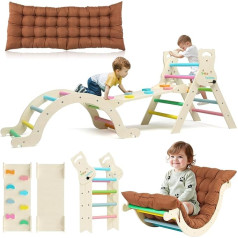 Yrthe Voitom Klettergerüst Indoor Geschenke Junge Mädchen，Montessori Spielzeug ab 1.5 2 3 4 + Jahre, Upgrade 7-in-1 Kletterdreieck mit Rutsche, Kletterbogen, Kissen, Kletterwand, Regenbogen