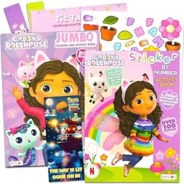 Gabby's Dollhouse Sticker by Number Book - Gabby's Dollhouse Activity Sticker Book Bundle with Gabby's Dollhouse Sticker Mosaic Plus Colouring Book, More | Gabby's Dollhouse Activity Book for Kids