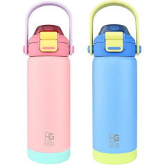 BOGI Kids Metal Water Bottle with Straw 550ml Stainless Steel Water Bottle for Kids Leakproof Insulated Water Bottle with 2 in 1 Duo Lid for Boys Girls Holds Drinks 12