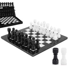 Marble Chess Set 12 Inch Black and White Handmade Chess Sets - 1 Chess Board & 32 Chess Pieces - Board Games for 2 Players Games for Adults