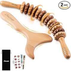 2-in-1 Wooden Therapy Massage Tools Set, Wooden Maderoterapia Kit or Lymphatic Drainage Massage Roller Kits for Muscle Relaxation, Body Shaping, Gua Sha Massage, Anti Cellulite, Beech