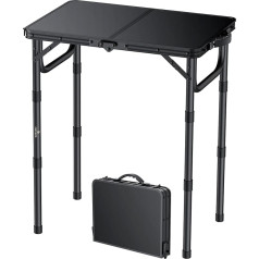 FUNYKICH Camping Table Folding Table 58 x 40 cm, Foldable Grill Table with 3 Heights, Adjustable (26/48/70 cm), Aluminium Portable Folding Table, MDF Panels, Multifunctional Table for Picnic, Camping