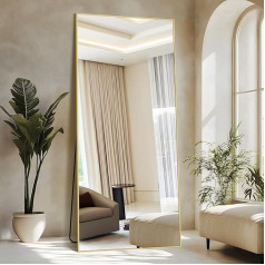 NASSYOU Rectangular Full Length Mirror, 192 x 85 cm Standing Mirror with Golden Aluminium Frame, Large Wall Mirror, Floor Mirror for Bedroom, Entrance, Hallway, Home Decorations