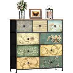 VEDECASA Chest of Drawers with 9 Drawers Chest of Drawers for Bedroom Industrial Drawer Cabinet Fabric Chest of Drawers Metal Frame Wooden Surface Fabric Drawers for Living Room Children's Room