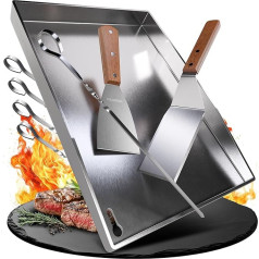 WILDGÅRD® Grill Plate - Plancha Grill Plate Made of Thick & Rustproof Stainless Steel - 30 x 20 cm - Suitable for BBQ Gas Grill & Charcoal Grill + Plus: 2 x Grill Spatulas & 5 x Skewers