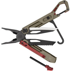 Gerber Stakeout Spark 1070226 Multi-Tool with 10 Functions, Camping Tool with Frame-Lock Locking Pliers, Fire Starter, Carabiner and Much More, Coyote Brown