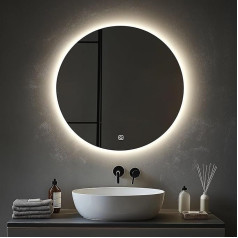 MYGIIVOVO Round Bathroom Wall Mirror, Bathroom Mirror with Lighting, 60 cm Mirror with LED Light, Touch Switch and 3 Colours Dimmable