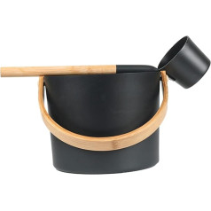 Fiacvrs Sauna Bucket Set, 7 L Aluminium Sauna Bucket with Long Handle Spoon, Sauna Accessories, Sauna Accessory Set with Infusion Bucket, Sauna Bucket Set (Black)