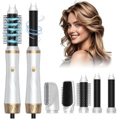 Airstyler 5-in-1, 1000 W Hairstyler Curling Iron Blow-Dryer Brush with Warm Air Brush, Round Brush Hairdryer, Curling Iron, Hair Straightener Brush, 3 Temperature Hair Styler for Hair Volume