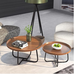 Round Coffee Table, Set of 2, Set of Tables for the Living Room, Living Room Table, Round, Made of Wood with Metal Frame, Space-Saving, Stackable Design (Diameter 70 cm + Diameter 50 cm), Side Table