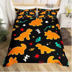 Homemissing gebraten Huhn Nugget Bettwäsche Set 135x200cm Kinder Cute Dino Bettbezug Set für Jungs Dinosaurier Lieblich Herz Betten Set Atmungsaktiv Huhn Nuggets Bettdeckenbezug Zimmer Dekor
