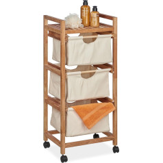 Relaxdays Bathroom Shelf with Laundry Basket, 1 Open Shelf and 3 Fabric Baskets, H x D: 96 x 43.5 x 33.5 cm, Standing Shelf, Walnut, Natural/Beige
