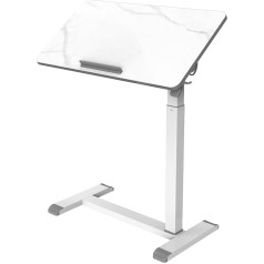 ETHU Standing Desk, Height-Adjustable 71-107 cm Desk, Laptop Table with Reversible Table Top, Mobile Side Table with Wheels, 77 x 40 cm Standing Seat Table, Overbed Table for Living Room (Marble