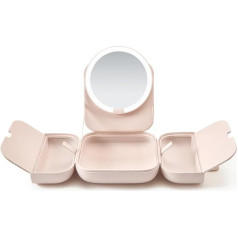 AMIRO M2 LumoCube Makeup Mirror with Bag, Portable LED Makeup Mirror with Lights, 5 Levels Brightness, 3 Color Lights, Travel Makeup Organiser, Pink