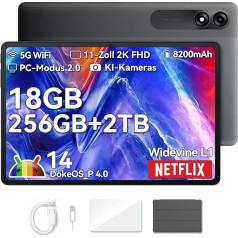 Blackview Tab9 WiFi Android 14 Tablet 11 Inch 2K FHD+ Large Display, 18GB + 256GB (2TB) Octa-Core T606 Widevine L1 Gaming Tablet 13MP + 5MP, 8200mAh Battery with 2.4G/5G WiFi, GMS, Face ID, HULLE