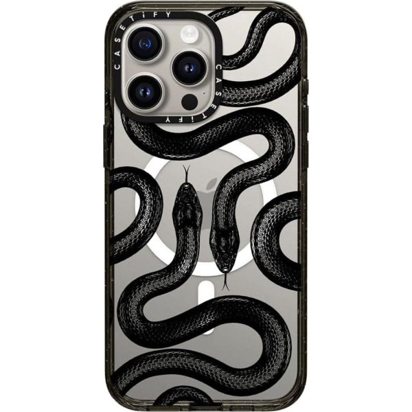 CASETiFY Impact Case for iPhone 15 Pro Max [4X Military Grade Drop Test / 2.5 m Drop Protection / Compatible with Magsafe] - Animal Prints - Black Kingsnake - Clear Black
