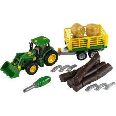 John Deere Tractor with Wood and Haycart Trailer