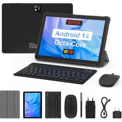 Tablet 10 Inch with Keyboard: Android 14 Octa-Core 8GB + 64GB 1TB TF Tablet PC - WiFi 6 2.4G Bluetooth 5.0 5000mAh 1280*800 FHD Dual Camera with Keyboard, Mouse, Type C, Adapter, Case, OTG Adapter