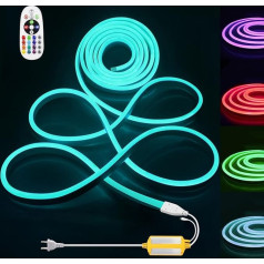 ALITOVE 5 m RGB LED Strip 230 V Direct Connection Neon LED Strip 80 LEDs/m LED Strip Outdoor Waterproof IP65 with 24 Buttons IR Remote Control for Indoor and Outdoor Decoration (no app)