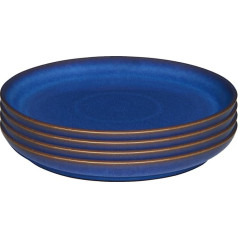 Denby Imperial Blue Medium Plate Set of 4 - Dishwasher Safe, Microwave Safe, Tableware 21 cm - Royal Blue Coupe Ceramic Stoneware Tableware - Chip and Crack Resistant Lunch Plates