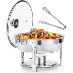 Wilprep Chafing Dish Set 5.5 L Round Food Warmer with Glass Lid Premium 410 Stainless Steel Heat Container Soup Warmer Warming Container for Buffets, Family Celebrations, Banquets