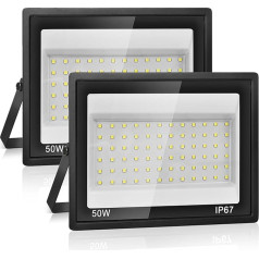 LED Outdoor Spotlight, 50 W, IP67 Waterproof LED Floodlight, 72 LEDs, 5000 lm, Super Bright Outdoor Spotlight, LED Shower, 7000 K Cool White Floodlight, Outdoor Spotlight for the Garden, Yard, Garage
